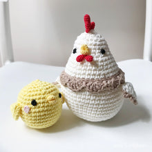 Load image into Gallery viewer, Made to Order MOTHER CHICKEN &amp; BABY CHICK PAIR crochet amigurumi